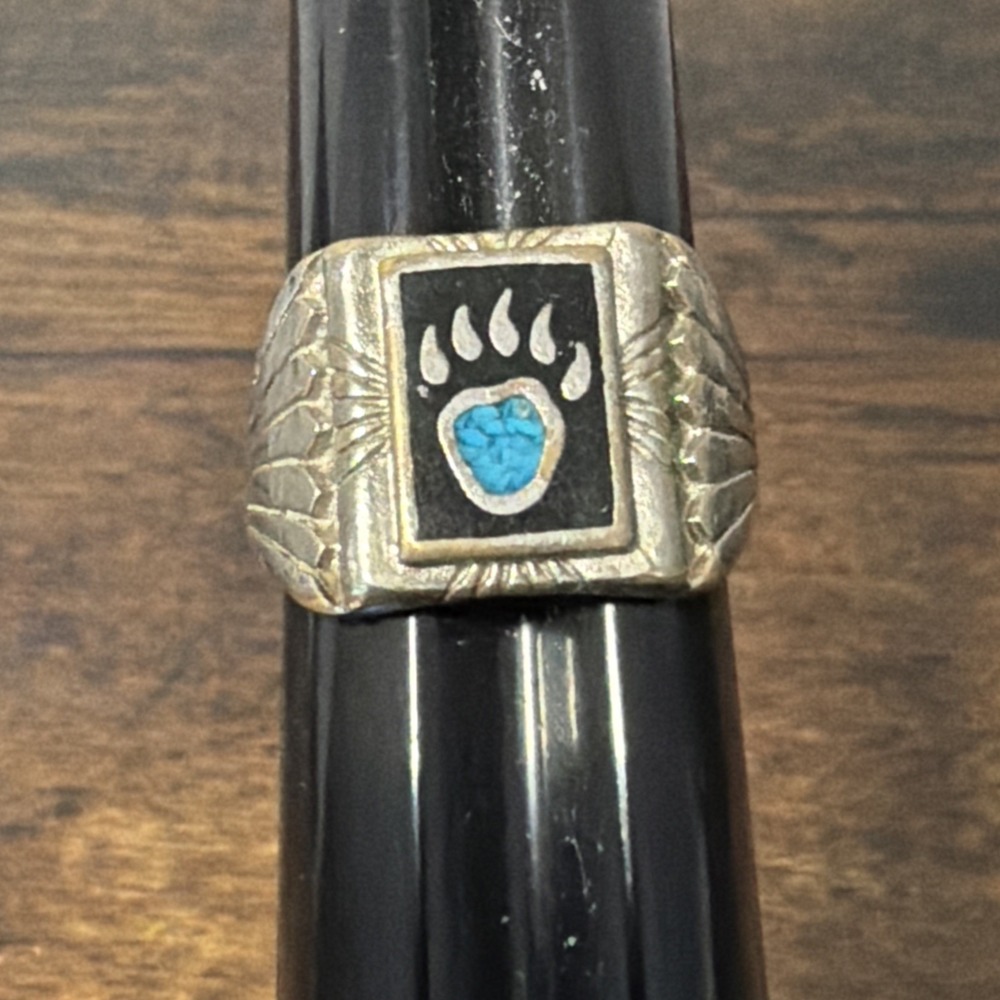 VTG Southwestern/Native American Style, Size 10 Signet Ring, Turquoise Bear Paw